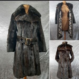 ✨️ VINTAGE " 1970s " Belted Long Exceptional Genuine Mink Coat Fitted PETITE SM